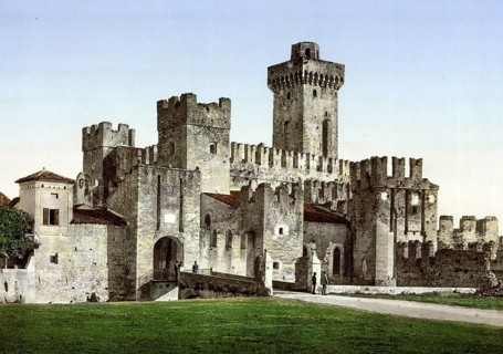 Sermione, Sirmione, Castle, Lake Garda, Italy, Historical, digitally restored reproduction from a