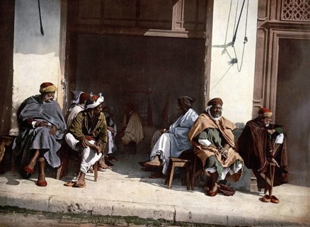 Arabs in a Café, Algiers, Algeria, ca 1890, Historical, digitally restored reproduction from a 19th