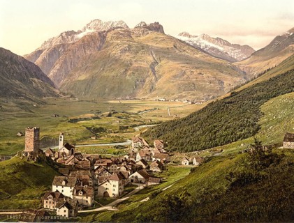 Furka Pass, Hospenthal, general view, Bernese Oberland, Switzerland, Historic, digitally restored