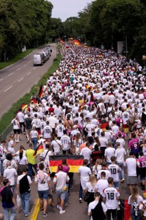 Fan march, from behind, German football fans march to the quarter-final Spain versus Germany, UEFA