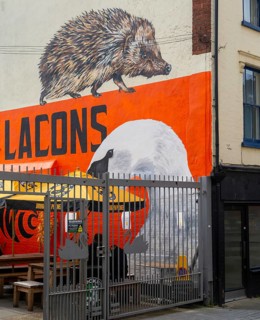 Lacons brewery wall painting at the Swan and Hedgehog pub in town centre, Ipswich, Suffolk,