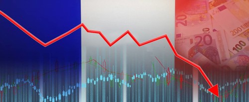 France financial crisis on economic graph, economic collapse. Financial fall of the French economy