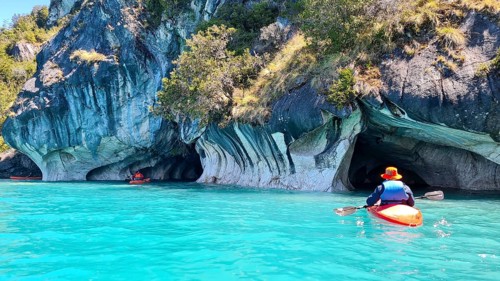Capillas de Marmol in Lago General Carrera in Patagonia on the Carretera austral, Patagonia, Chile,