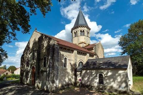 Biozat. Saint-Symphorien Romanesque Church on the road of painted churches in Bourbonnais. Allier.