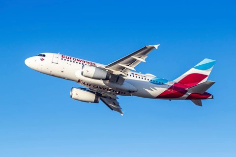 A Eurowings Airbus A319 aircraft with the registration D-AGWD at Munich Airport, Germany, Europe