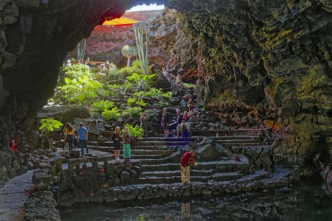 Lava tunnel, Jameos del Agua art and cultural site, designed by artist César Manrique, Lanzarote,