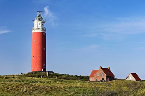 Lighthouse Eierland with houses, De Cocksdorp, Texel, West Frisian Islands, province North Holland,