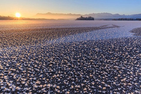 Ice roses, ice, frozen lake, sunrise, mood, winter, mountains, Staffelsee, Murnau, Alpine