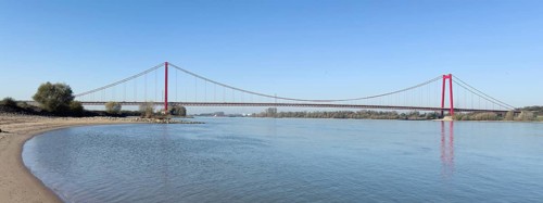 Panorama view from the left bank of the Rhine, western bank of the Rhine, of an earth-anchored
