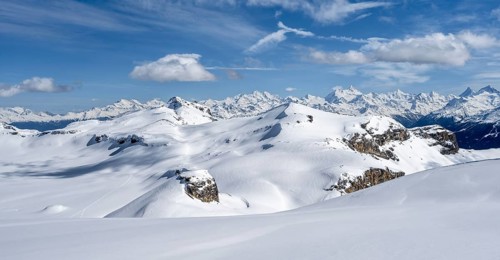 Mountain landscape with snow, view from the summit Wisshore to the Pointe de la Plaine Morte,