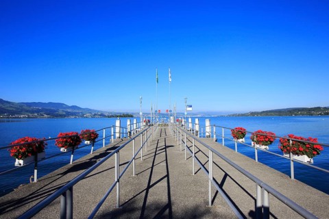 Pier Rapperswil on Lake Zurich, Switzerland, Europe