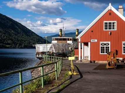 Rjukan rail station, historical rail ferry, museum at the lake, industrial history, Rjukan,