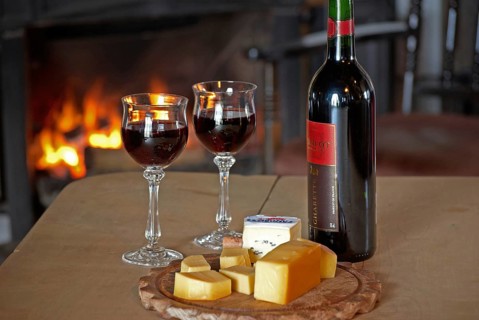 Red wine in glasses, nutrition, food, alcohol, food culture, open fire, romance, cheese platter,