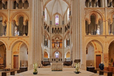 Interior view of the Gothic Limburg Cathedral of St George, crossing with chancel, Old Town,