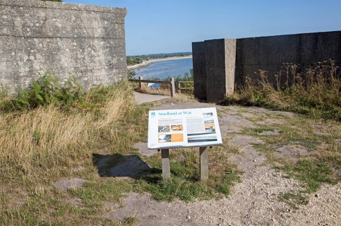 Second world war information panel by defensive structures at Fort Henry, Studland Bay, Swanage,