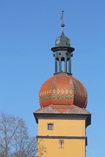 Historic Segringer Gate, town gate, town tower, onion dome, spire, detail, Dinkelsbühl, Middle