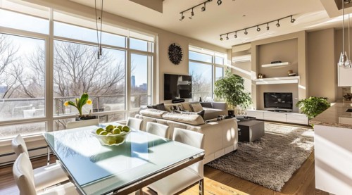 Condo apartment interior in upscale neighborhood, AI generated