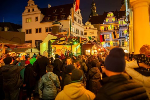 Historic Christmas Market in the Stable Courtyard of the Royal Palace, Dresden, Saxony, Germany,