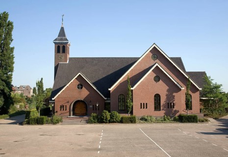 Small rural church in village of Kinderdijk Ablasserdam, near Rotterdam, Netherlands