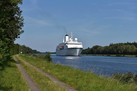 MS Deutschland sails through the Kiel Canal, Kiel Canal, Schleswig-Holstein, Germany, Europe