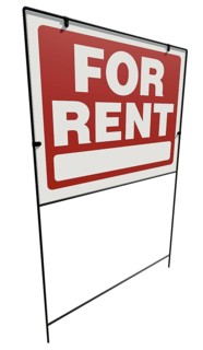 Right facing for rent real estate yard sign isolated on a white background