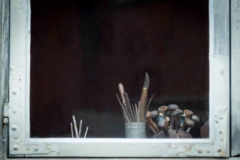 Window with carving tool, tool, workshop, old, traditional, tradition, craft, carving, wood,