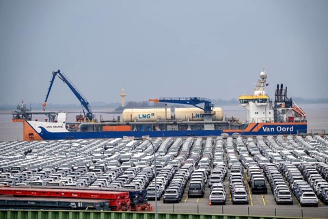 Parking space for import vehicles, hundreds of Hyundai Ioniq, electric cars, waiting for onward