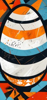 Illustration of an abstract Easter egg design with geometric patterns, bold colors, and a mix of