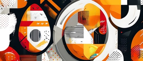 Illustration of an abstract Easter egg design with geometric patterns, bold colors, and a mix of