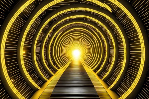 Abstract geometric pattern tunnel structure embodying data streams and communication in yellow