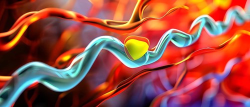 Three dimensional render of cholesterol in blood stream, AI generated