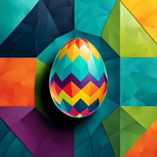 Abstract Easter egg design with geometric patterns, bold colors, and a mix of textures, creating a