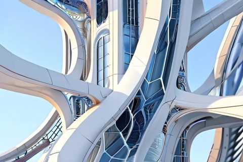 KI generated architectural structure melding computer aided design illustrations with genuine