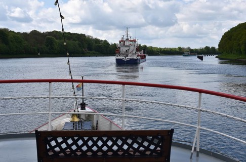 Trip on the paddle steamer, side-wheel steamer, Freya on the Kiel Canal, Kiel Canal,