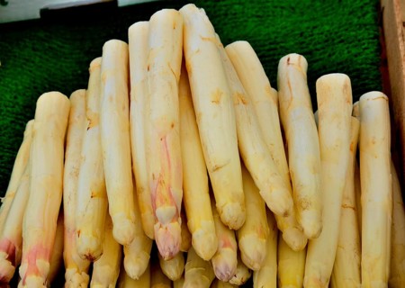 Fresh asparagus at a market stall in Hameln, Lower Saxony, Germany, Europe