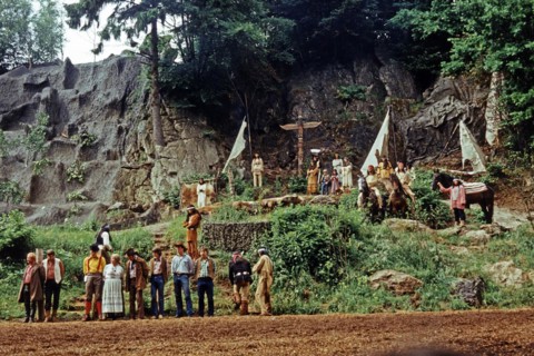 Performers in The Treasure in Silver Lake, Karl May Festival, open-air theatre Elspe, Sauerland,