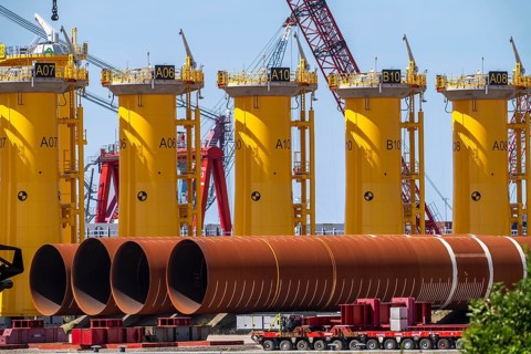 Transhipment centre for offshore wind turbines, which are transported here by the manufacturer and