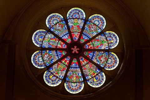 Rose window in the westwork by the glass painter Heinz Hindorf, St. Blasii Cathedral, Braunschweig,