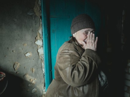 Larisa in her house in Borshchivka. The village was under Russian occupation. She hid with her