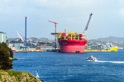 Penguins FPSO Oil Platform in Dock, Port in HAUGESUND, NORWAY