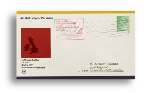 First flight letter, first flight cover, Lufthansa first flight LH075 with Boeing 737 from