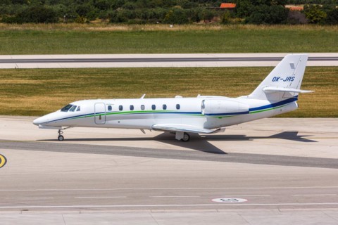 A Cessna 680 Citation aircraft of Smartwings with the registration number OK-JRS at Split Airport,