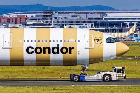 A Condor Airbus A330-900 aircraft with the registration number D-ANRO at Frankfurt Airport,