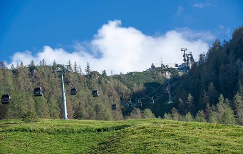 View of the Jennerbahn mountain station with gondolas, Berchtesgaden, Bavaria, Germany, Europe