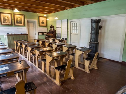 School classroom, De Heibergske Samlinger, museum at Kaupanger near the Sognefjord, traditional