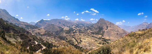 Peru, scenic panoramic mountain landscapes of Scared Valley Valle Sagrado in Cusco, South America