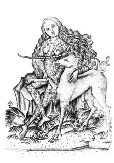 Playing card, with wild woman and unicorn, 15th century, England, Historical, digitally restored
