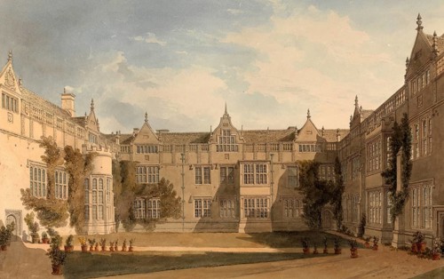 The Court at Rushton Hall, Northamptonshire, England, digitally restored reproduction of a
