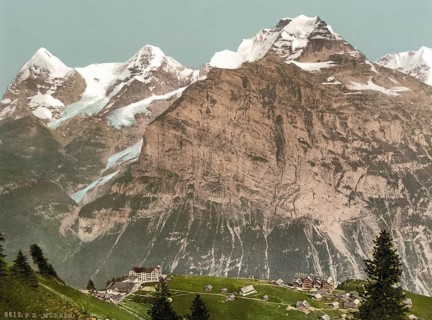 Mürren, general view, Bernese Oberland, Switzerland, Historic, digitally restored reproduction from