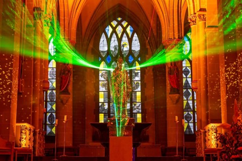 Essen Light Festival, in the city centre, light art light and blessing, in Essen Cathedral, by the